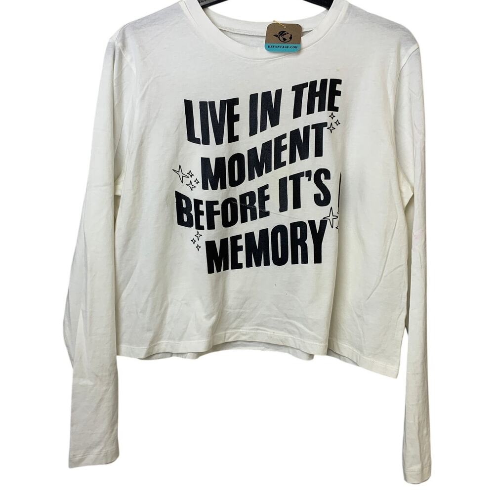 Upcycled Hand Printed Womens XL Live In The Moment Before It's A Memory Tee